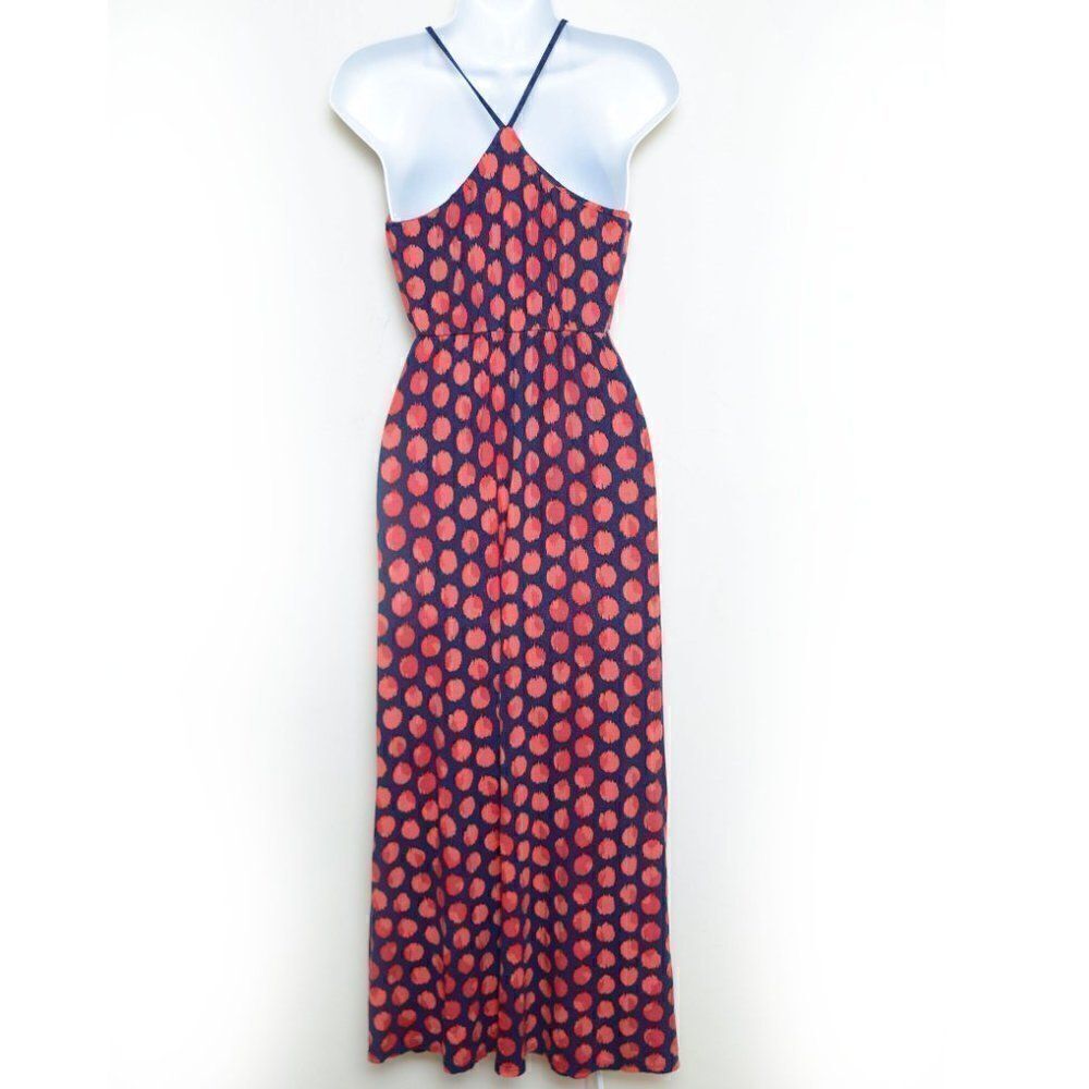 Gap Abstract Polka Dot Navy Orange Maxi Dress - Picture 2 of 6